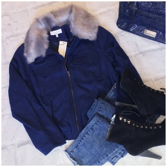 FEW LEFT❗CURRENT AIR Casual Chic Navy Bomber Jacket - Picture 5 of 8